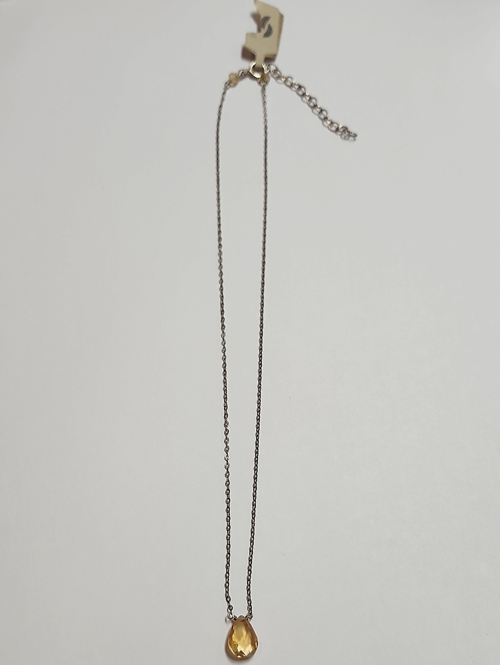 Sterling Silver Necklace With Citrine Stone Teardrop Pendant And Accents